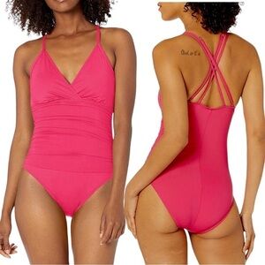 La Blanca Island Goddess Pink One Piece Double Strappy Swimwear Size 2 (…